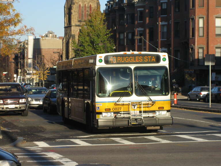 MBTA bus on route 43 on Tremont Street traveling towards Ruggles station in November 2009