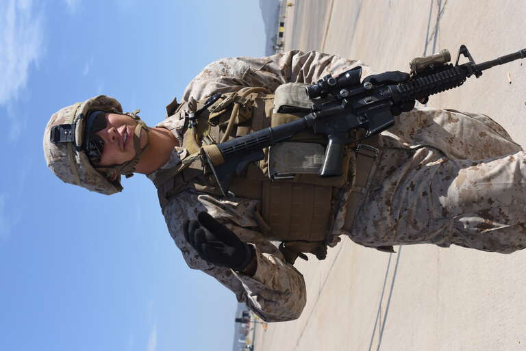 This marine is part of the infantry that effects land based operations reinforced with artillery and armor as part of the ground combat element of the Marine Air-Ground Task Force (MAGTF). MAGTFs are self sustaining combined-arms forces organized to