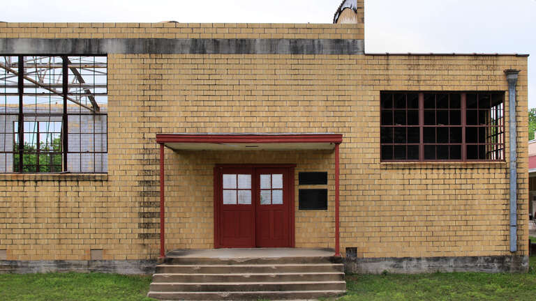 Entrance to the old Martindale High School gymnasium in Martindale, Texas, United States