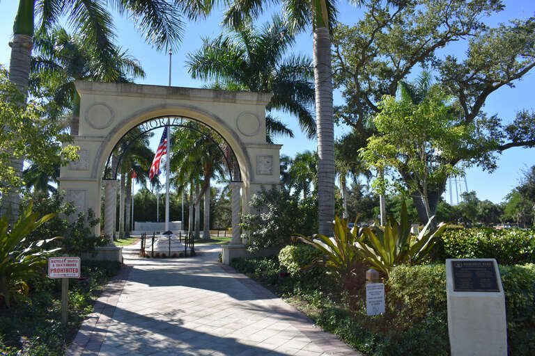 The arch and dedication at Memorial Park in Stuart, Florida.