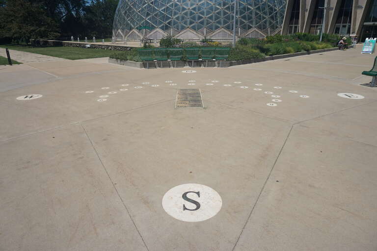 The human gnomon analemmatic sundial at Mitchell Park Horticultural Conservatory in Milwaukee, Wisconsin (United States).