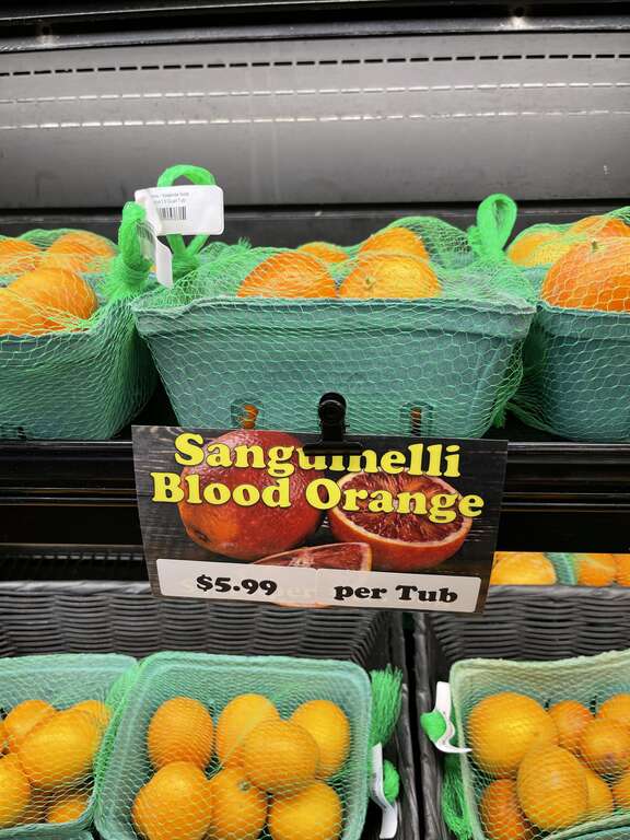 Blood oranges at Murray Family Farms Big Red Barn, Arvin, California