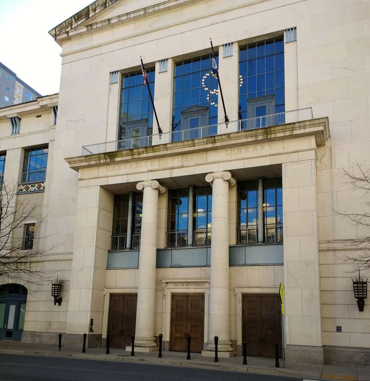 Main branch of the Nashville Public Library, at 615 Church St, Nashville, Tennessee.