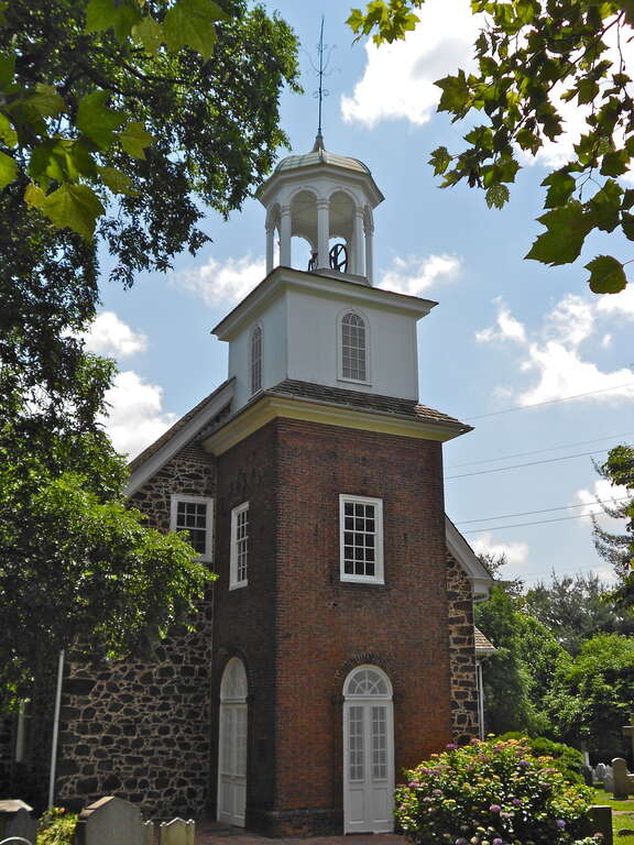 Front corner of Old Swedes Church, Wilmington, Delaware.