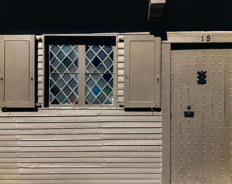 Front door view of The Paul Revere House North End Boston Massachusetts