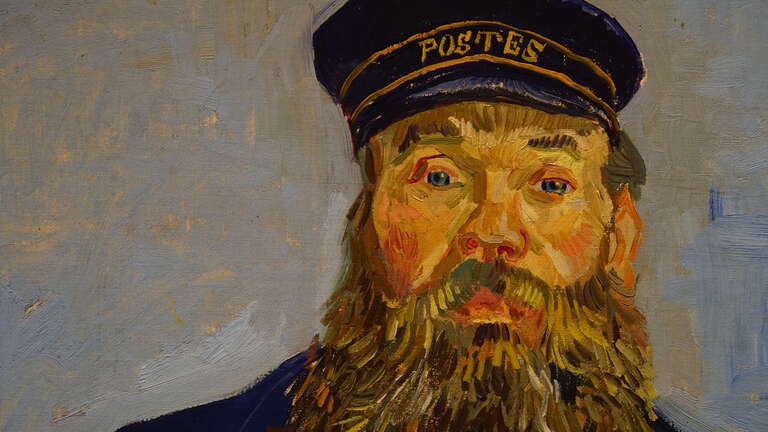 Vincent van Gogh    Dutch (worked in France), 1853-1890
Detail from:  Postman Joseph Roulin, 1888
Oil on canvas
Van Gogh left Paris for Arles, a small town in southern France, in February 1888.  One of the closest friends, and favorite sitters he