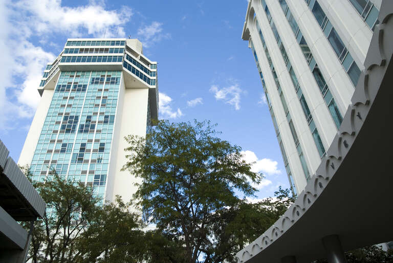 R. H. Garvey building (right) and former Holiday Inn (left, now known as 250 Douglas Place) in downtown Wichita, Kansas