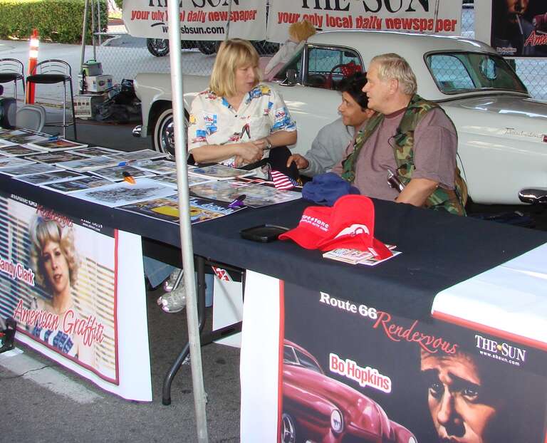 Some of the stars of 'American Graffiti' show up each year. That year we saw Candy Clark (Debbie who got Ron Howard to buy some booze) and Bo Hopkins (Joe, leader of the Pharaohs).  Cindy Williams (Ron Howard's girlfreind Laurie) was there too.