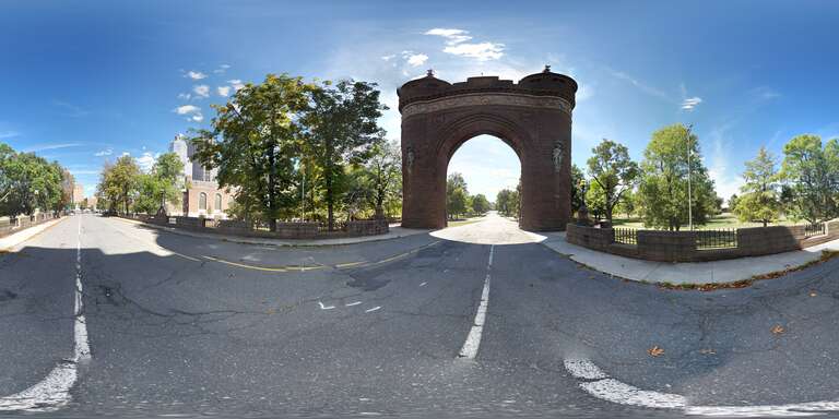 A 360° panorama of the North side of the Soldiers and Sailors Memorial Arch in Bushnell Park, Hartford, CT.