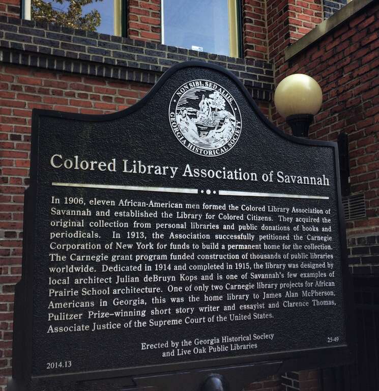 In 1906, eleven African-Americans men formed the Colored Library Association of Savannah. In 1913, they were awarded a grant by the Carnegie Corporation of New York for funds to build a permanent home for the collection. 
The unique Prairie style
