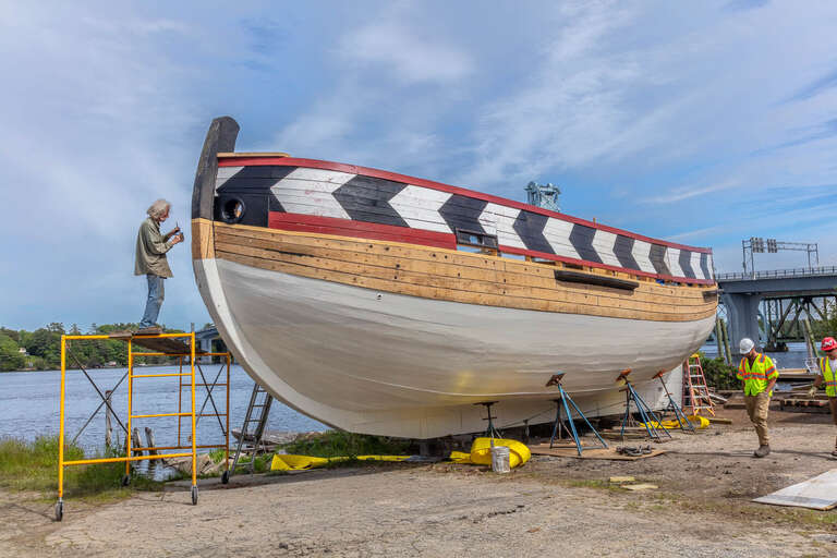 This ship is the culmination of a project begun in 2011 that had the objective to construct a replica of the original Virginia using techniques from that time as much as possible.  That original ship was built in about 1607-08 not far from this spot