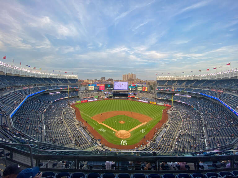 A picture of Yankee Stadium during a game between the Yankees and Pirates.