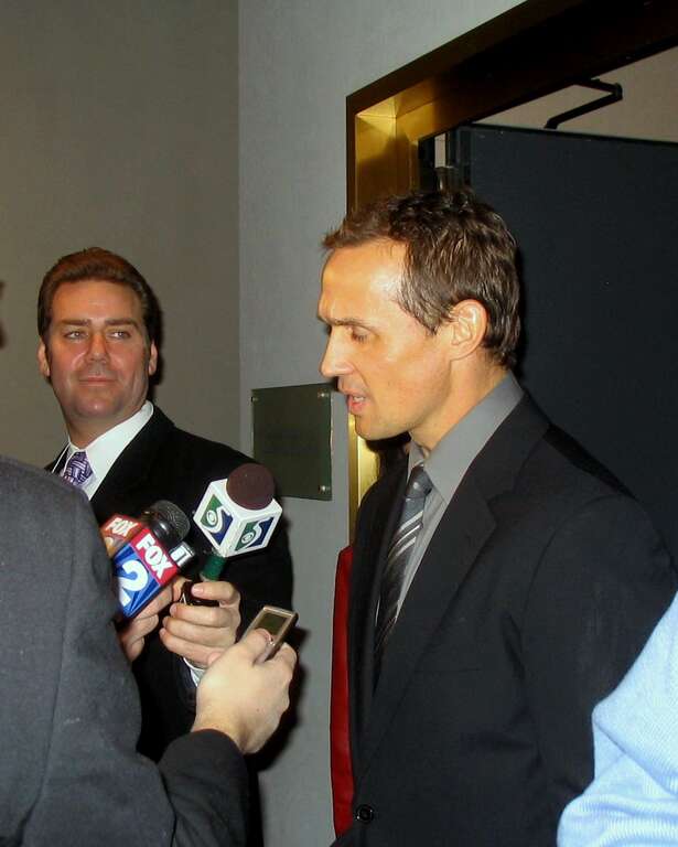 Steve Yzerman does interviews at the Michigan Sports Hall of Fame induction - Feb. 11, 2008