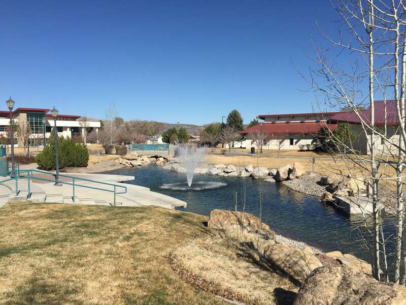 Pond and fountain at Great Basin College in Elko, Nevada