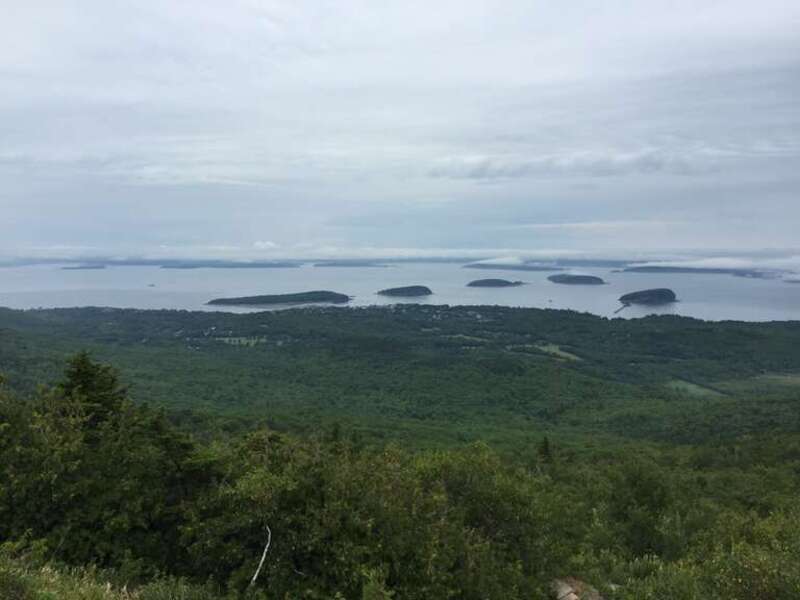 View north-northeast towards Frenchman Bay from an overlook along Cadillac Mountain Road within Acadia National Park, in Bar Harbor, Hancock County, Maine