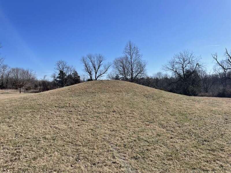 Adena burial mound located nearby Serpent Mound. Photo taken February 2023.