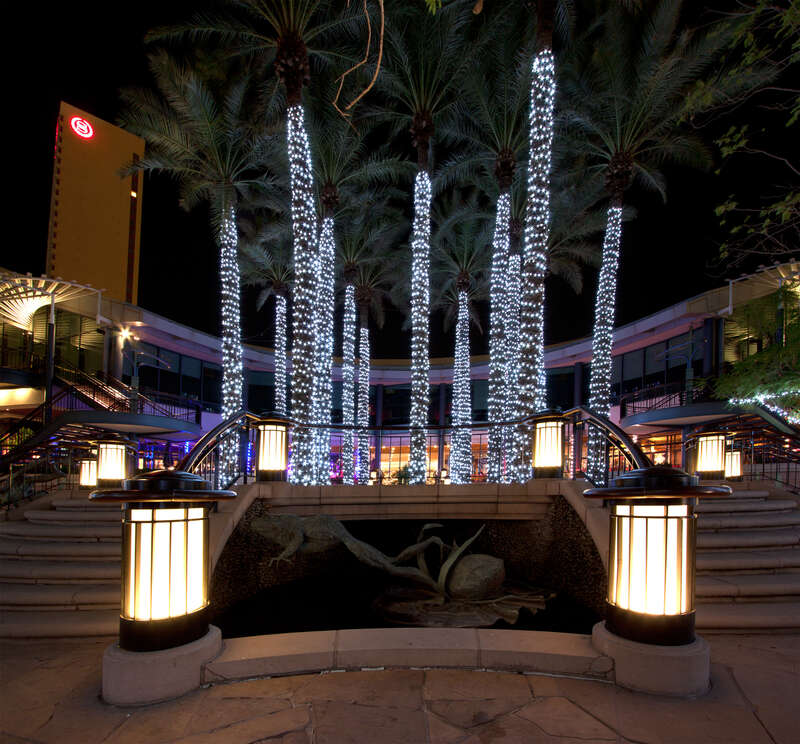 Arizona Center in Downtown Phoenix, Arizona, decorated for the winter holidays.