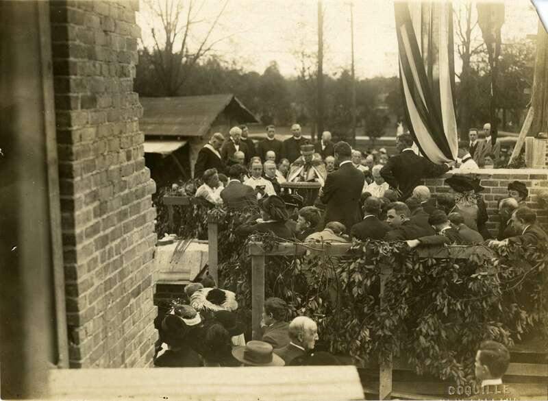 Loyola University, New Orleans, McDermott Memorial Church cornerstone ceremony (now Holy Name of Jesus Church). Photographer Coquille .