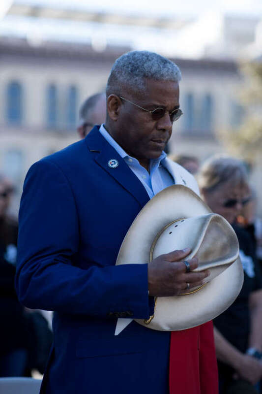 Allen West Praying at a wreath laying event at the Alamo March 6, 2021