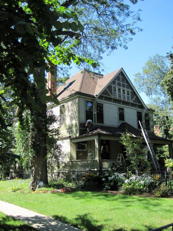 The Charles E. Roberts House in the Frank Lloyd Wright-Prairie School of Architecture Historic District in Oak Park (date unknown, remodel 1896). Charles E. Roberts was an engineer and inventor. He later was a member of the building committee for