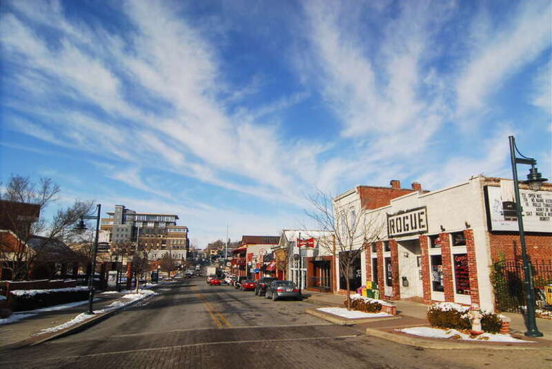 Dickson St., one of Arkansas most lively streets, near the University of Arkansas campus.
