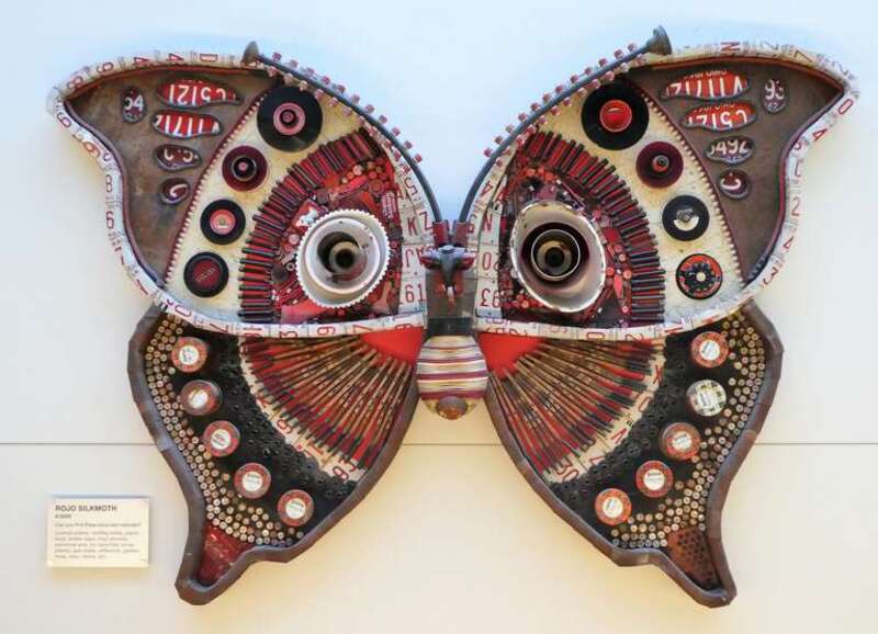 COSI, the Center of Science and Industry, is a science museum in downtown Columbus, OH.
I have visited the museum many times with my Ohio grandchildren.  I enjoy the visits very much.
These are butterflies made of recycled material.  They are created