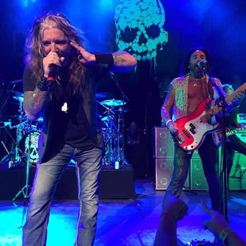 Dead Daisies live in New Haven, Connecticut at College Street Music Hall. Singer John Corabi (l) and bassist Marco Mendoza (r).