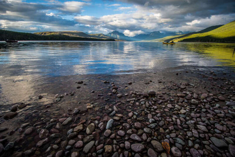 Flathead Lake - rocks and kayakers