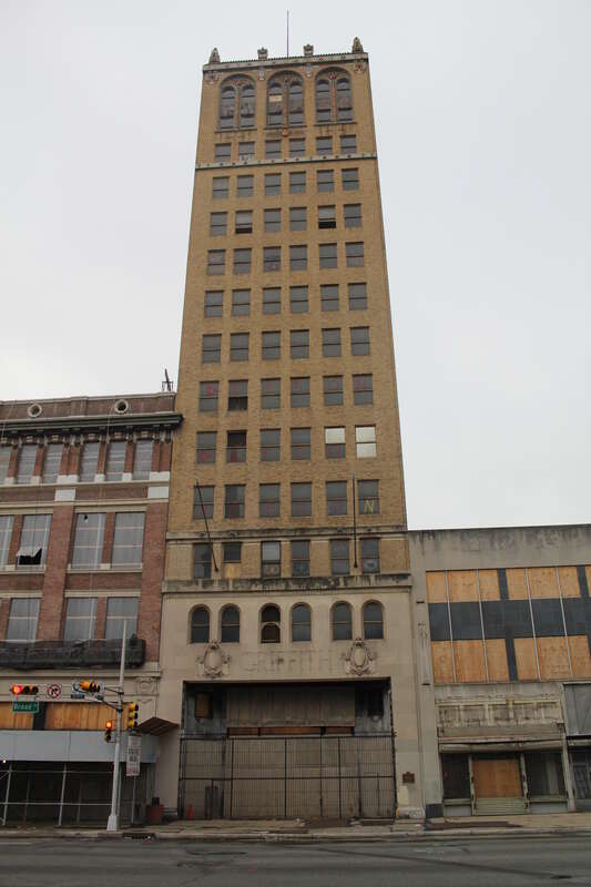 Griffith Building at 605 Broad Street, Newark, New Jersey.  Constructed 1927 for the Griffith Piano Company.  George Elwood Jones, architect.  Listed on National Register of Historic Places (NRIS #84002641)