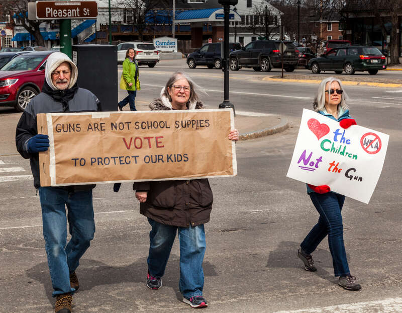 About one thousand people from the Brunswick area demonstrated by marching along Maine Street in support of the large demonstration in Washington, DC on Saturday.  As with others young men and women had prominent roles in its organization and were