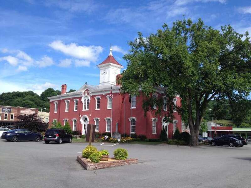 This is a photograph of the Moore County Courthouse in Lynchburg, Tennessee.