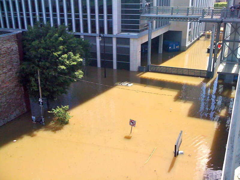 Flooding at Symphony Place and 2nd Avenue S in Nashville, Tennessee.