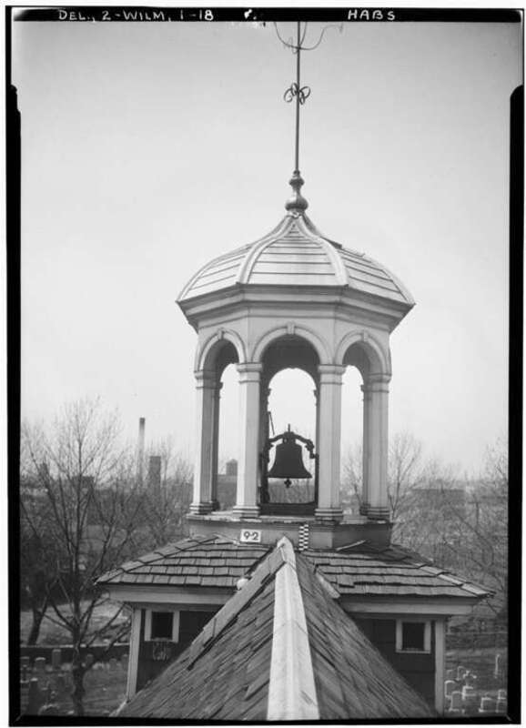 Bell tower at Old Swedes Church (officially Holy Trinity Church) in Wilmington, DE. — CUPOLA DETAIL. 

On NRHP.Image courtesy of the Historic American Building Survey—HABS archives - (1934).HABS DEL,2-WILM,1-18