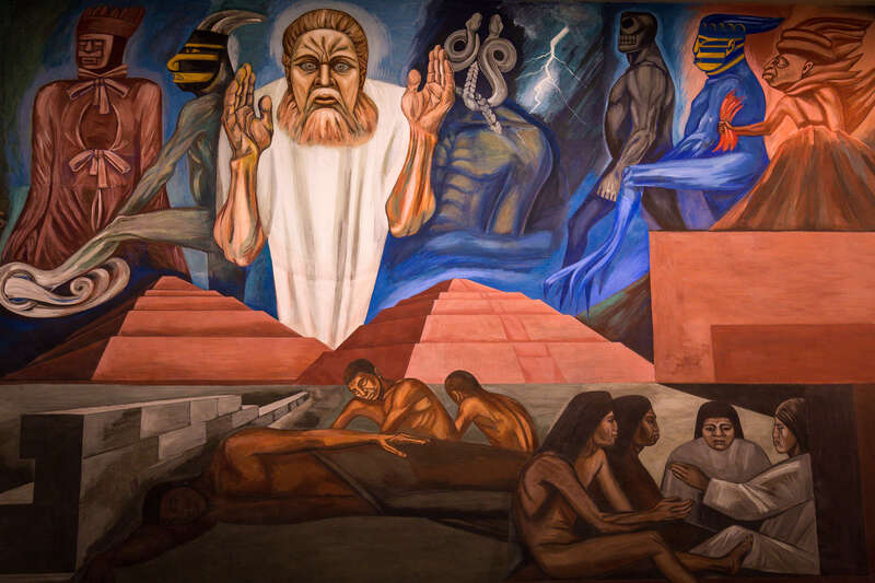The Epic of American Civilization at Dartmouth College, New Hampshire, USA.   One panel of this famous mural by José Clemente Orozco which  was  painted 1932-34.