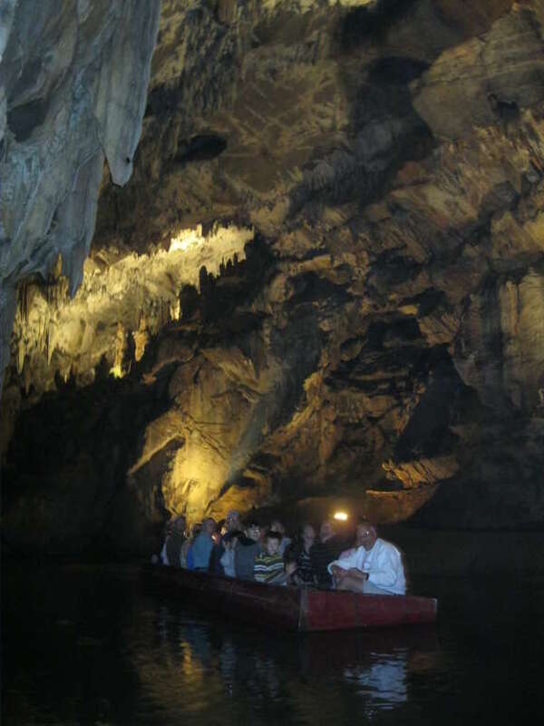 View of entrance from boat in Penn's Cave and Hotel in Gregg Township, Centre County, Pennsylvania, USA