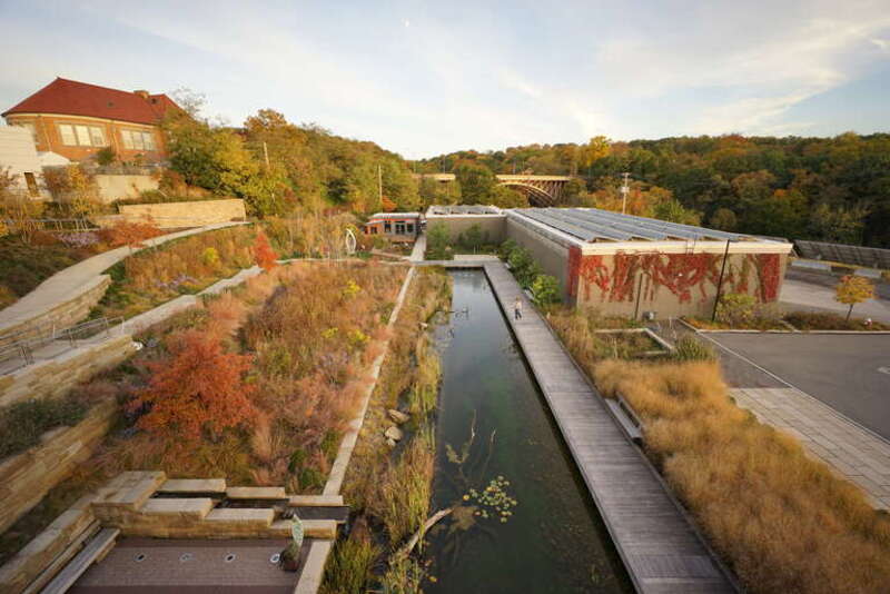 A man-made lagoon at the Phipps Conservatory.
The Phipps Conservatory and Botanical Gardens is a complex of buildings and grounds set in Schenley Park, Pittsburgh, Pennsylvania. Founded in 1893, the gardens serve to educate and entertain the people