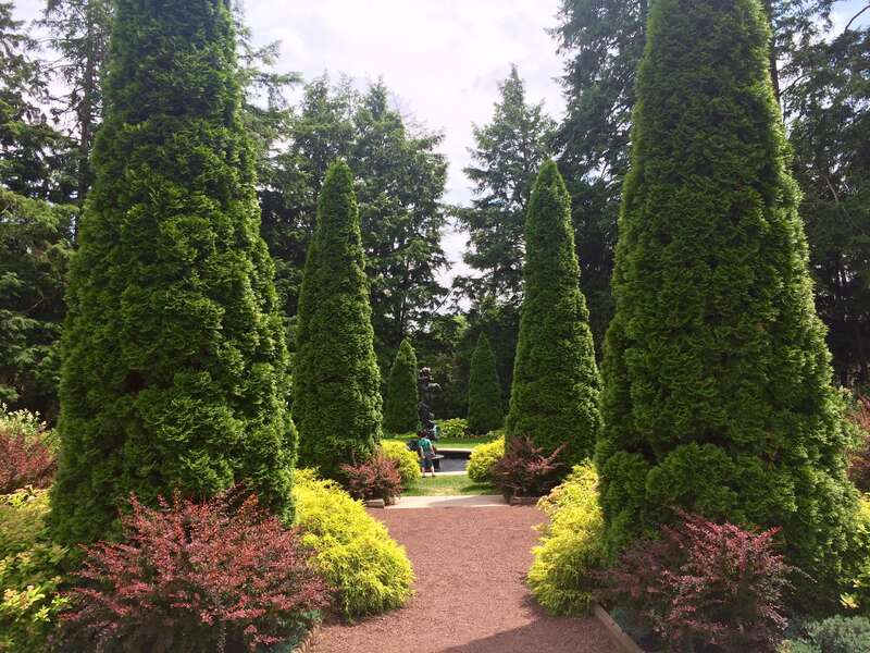 Prospect House, a National Historic Landmark, is the faculty dining club of Princeton University.  This is a view of the central part of the garden, looking towards the fountain from the back steps of the house.