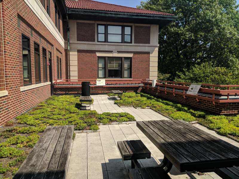 Purdue University's Schleman Hall Green Roof when viewed from exiting the interior and facing northeast.