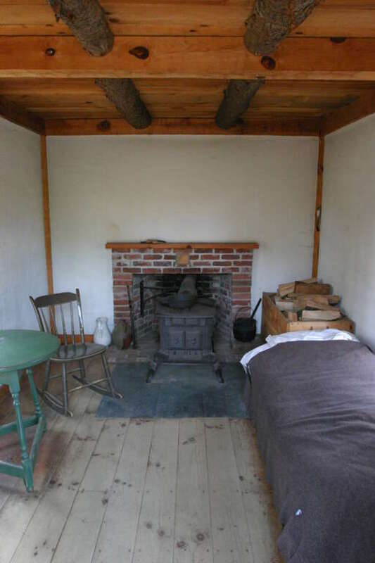 Interior of replica of Thoreau's cabin, Walden Pond