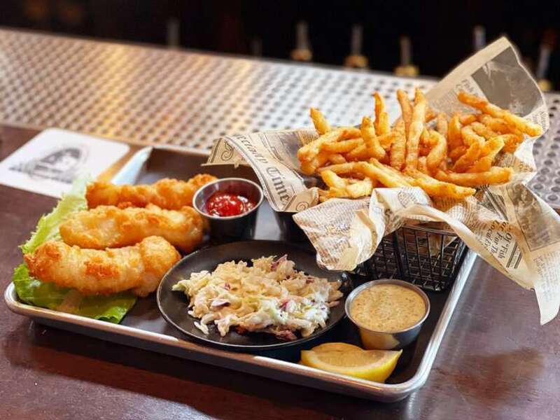 Rock cod fish and chips at Ukiah Brewing Company and Restaurant, Ukiah, California.