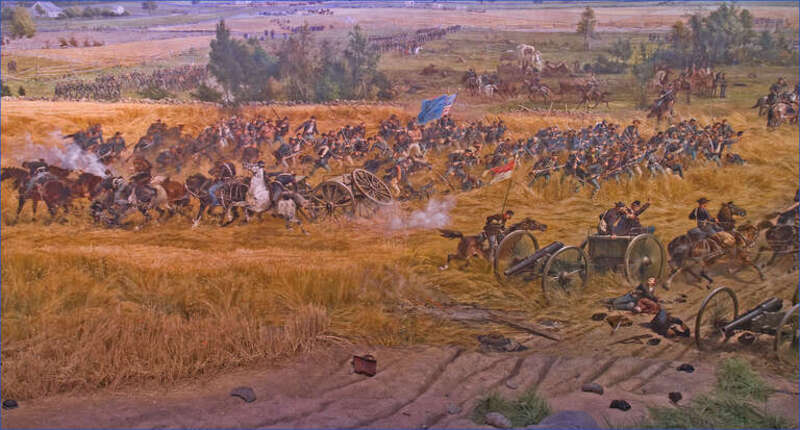 'The Battle of Gettysburg', also known as the Gettysburg Cyclorama, is a cyclorama painting by the French artist Paul Philippoteaux depicting &quot;Pickett's Charge&quot;, the climactic Confederate attack on the Union forces on Cemetery Ridge during the Battle
