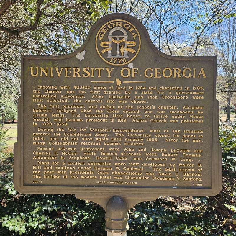 Historical marker for the University of Georgia in Athens, Georhia