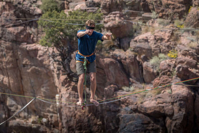 Slack lining at Royal Gorge, Colorado. 

This is not me.  I like climbing but am no acrobat like this guy.