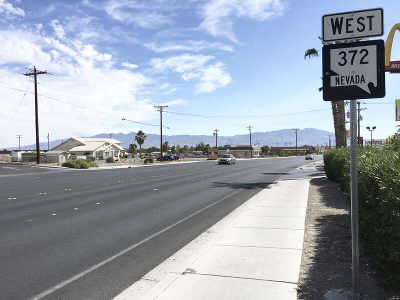 View west from the east end of Nevada State Route 372 (Charles Brown Highway) in Pahrump, Nevada