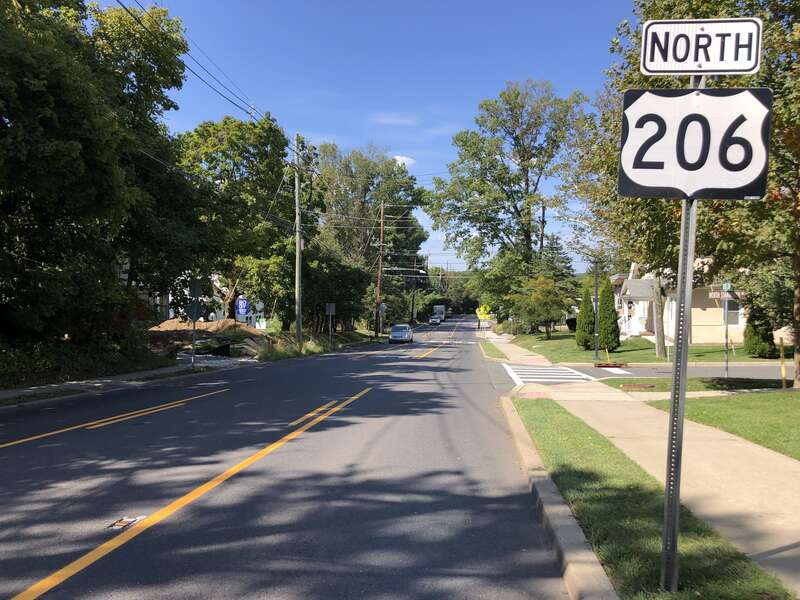 View north along U.S. Route 206 and Mercer County Route 533 (Bayard Lane) at Stanworth Drive in Princeton, Mercer County, New Jersey