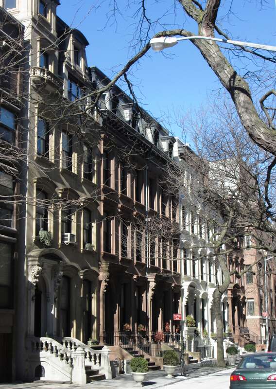 210 (right) - 222 (left) Columbia Heights between Pierrepont and Clark Streets in the Brooklyn Heights neighborhood of Brooklyn, New York City were built 1852-60 and are &quot;the best remaining examples of group mansions in brownstone, although some have