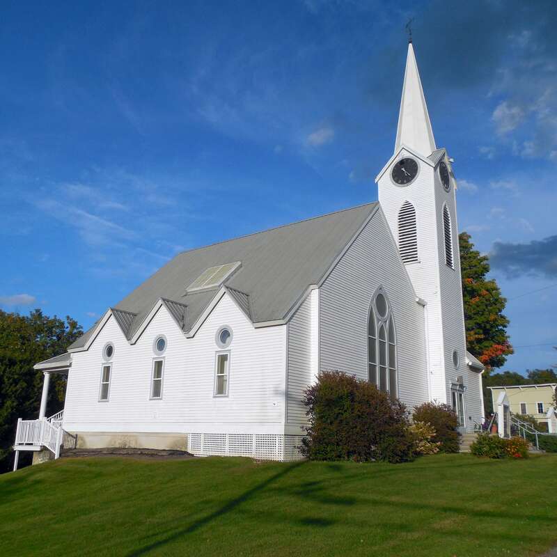 Second Congregational Church in Jeffersonville (Cambridge), Vermont, 2016.  Built in 1889, the church was added to the National Register of Historic Places (NRHP) on April 4, 1987 as a contributing building of the Jeffersonville Historic District