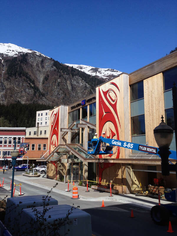 Finishing touches to the Walter Soboleff Building, on Front and Seward St, Juneau Downtown Historic District, Southeast Alaska.