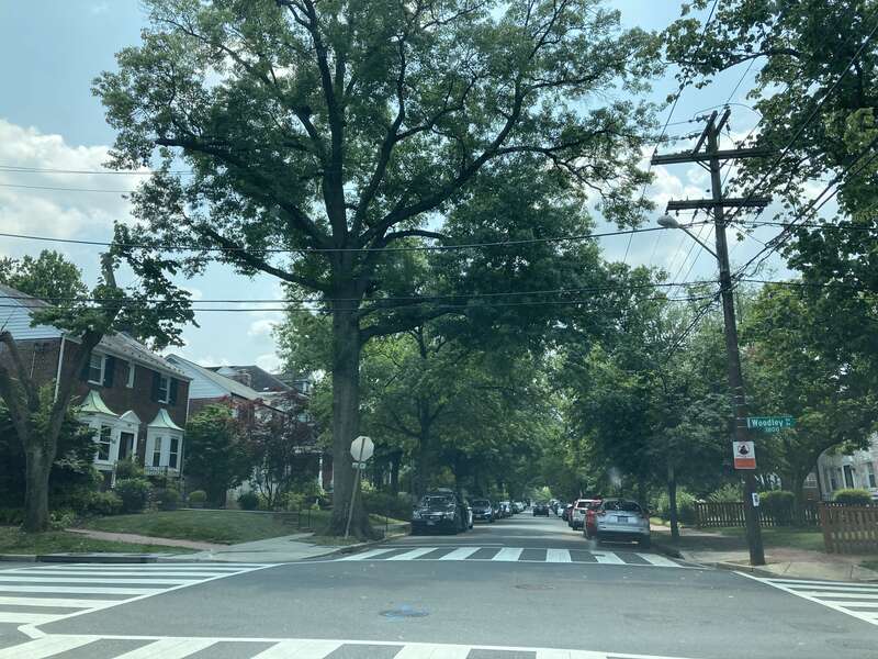 Intersection of Woodley Ave. and 38th St. NW, July 2021, in Cathedral Heights