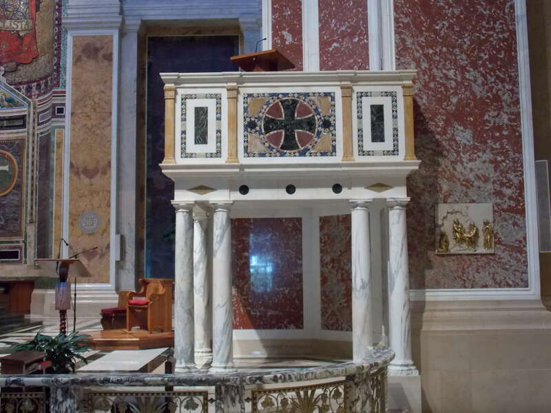 The pulpit in the Cathedral of St. Matthew the Apostle in Washington, D.C.  The cathedral is listed on the National Register of Historic Places.